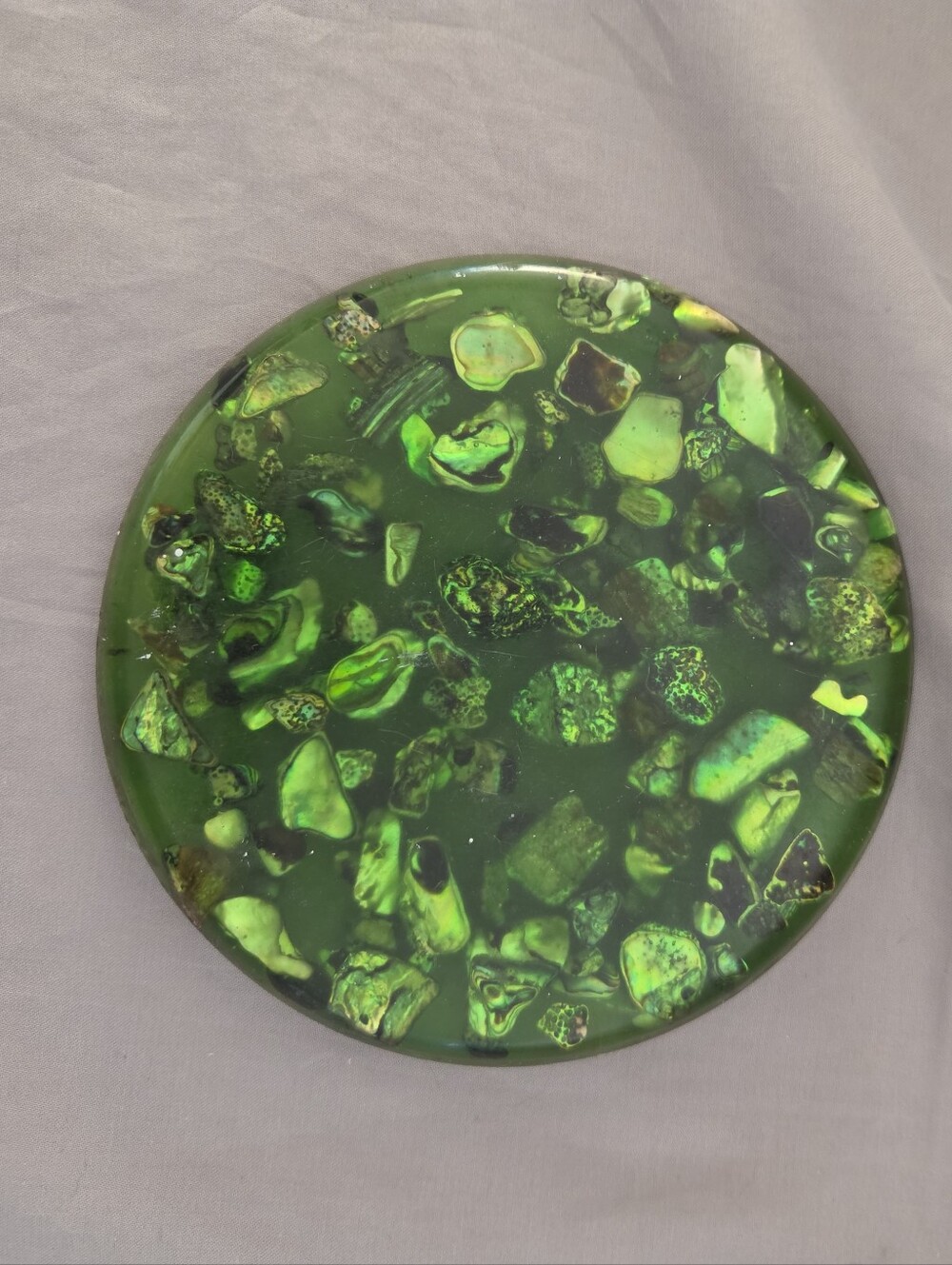 Vintage Green Trivet with Embedded Stones